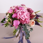Summer bouquet with pink hydrangea and peonies