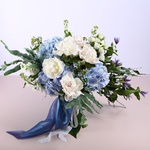 Summer bouquet with blue hydrangeas