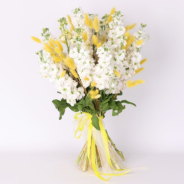 Bouquet "White matiola and sunny lagurus"