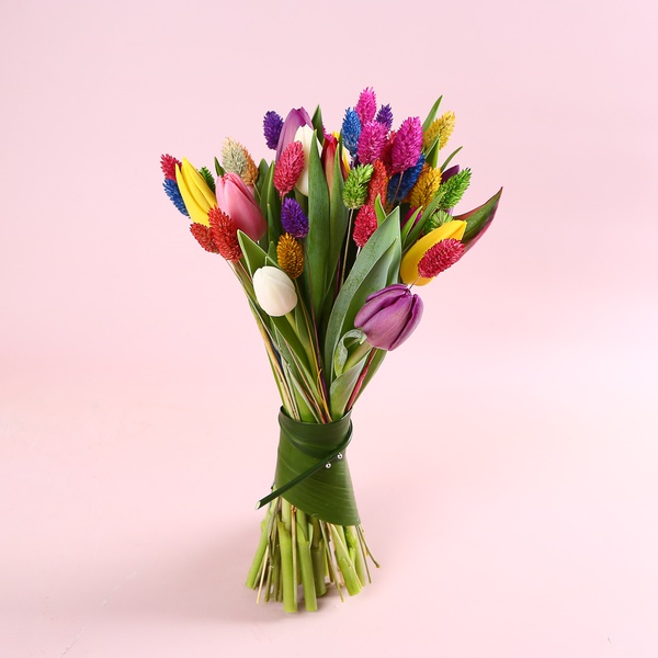 Bouquet “15 Tulips with Phalaris”