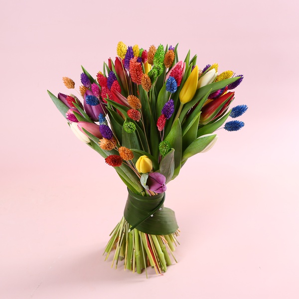 Bouquet “25 Tulips with Phalaris”