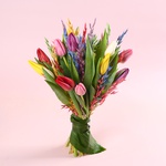 Bouquet “15 Tulips with Colored Oats”