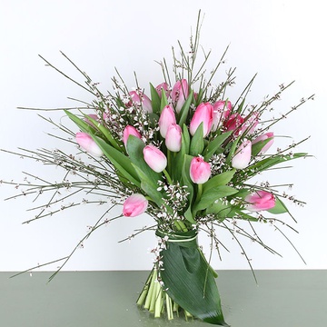 Bouquet of 25 pink tulips with jinestra
