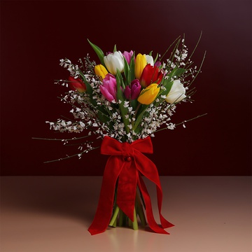 Bouquet of 15 tulips mix and ginestra