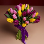 Bouquet of 35 bright tulips