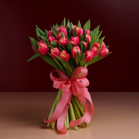 Букет з 51 рожевих піоновидних тюльпанів