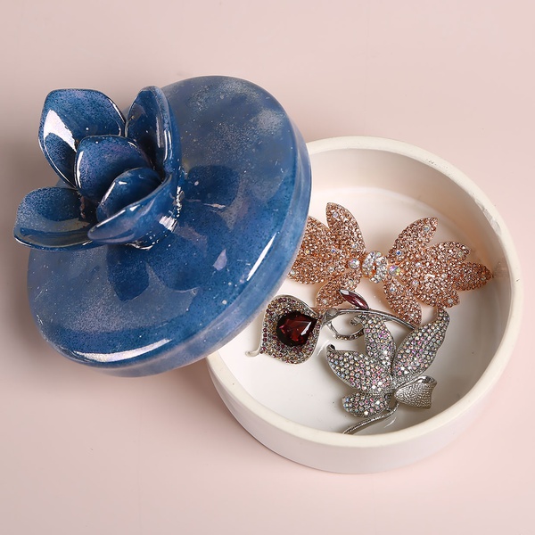 Керамическая шкатулка з цветком, синяя