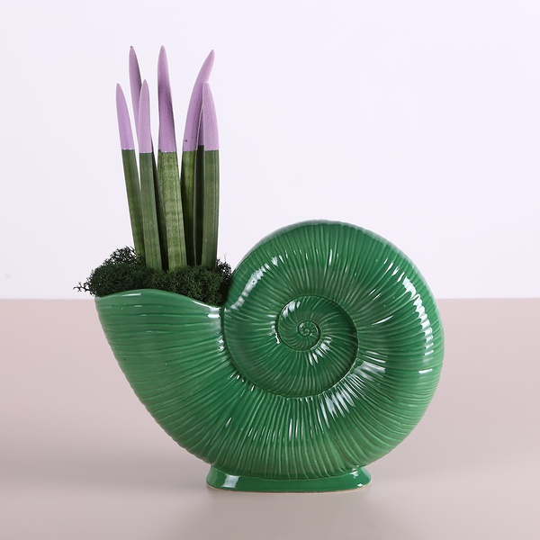 Ceramic vase "Lunar spiral" green