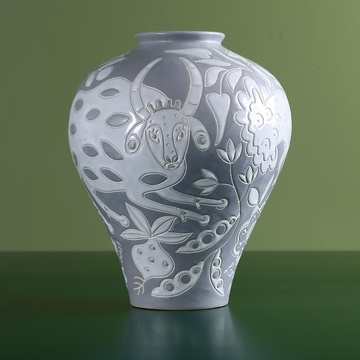 Vase Horshchyk medium, grey-white matte