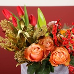 Floral composition with golden-red tiger