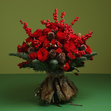 Winter bouquet with red ilex