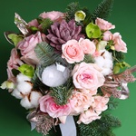 Winter bouquet with roses and cotton