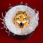 Новорічна керамічна куля "Тигр" рудий з розписом