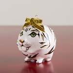 Новорічна керамічна куля "Тигр" біла з золотом