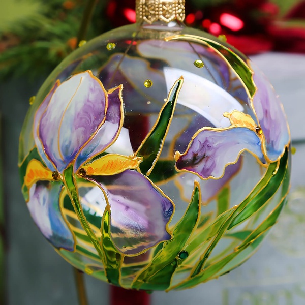 Christmas ball "Irises" in stained glass technique