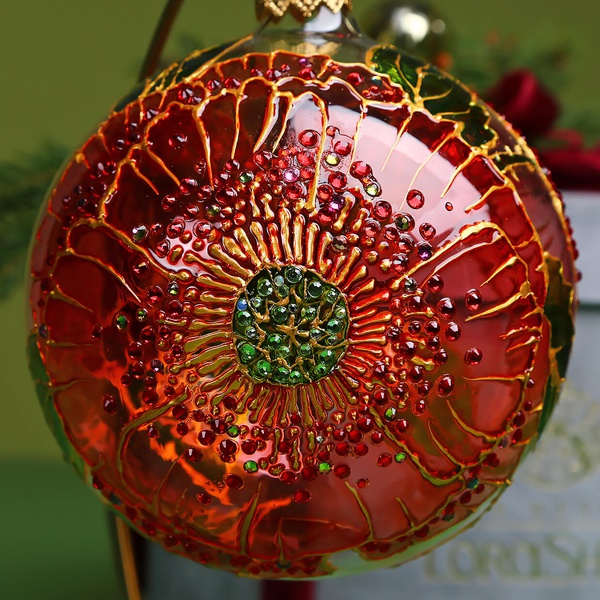 Christmas ball "Red poppy" in stained glass technique