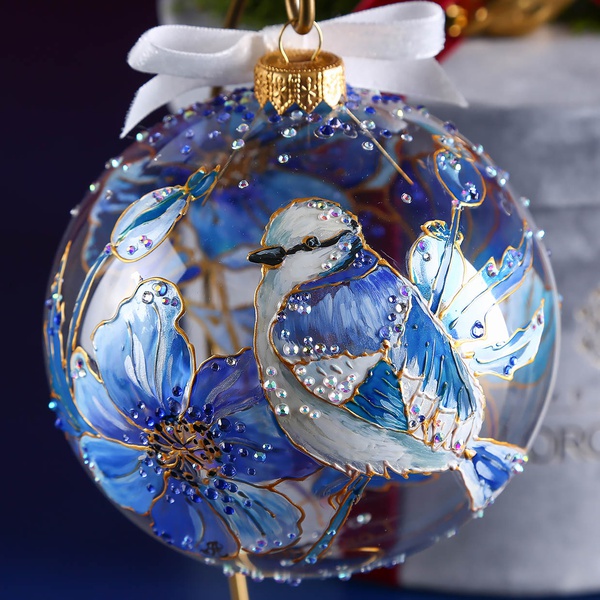 Christmas ball "Blue Tit" in stained glass technique