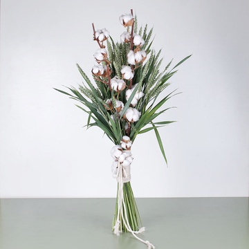 Bouquet with green wheat and cotton