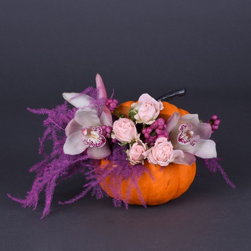 Floristic composition with cymbidium in pumpkin