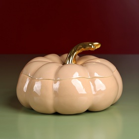 Ceramic pumpkin beige with lid