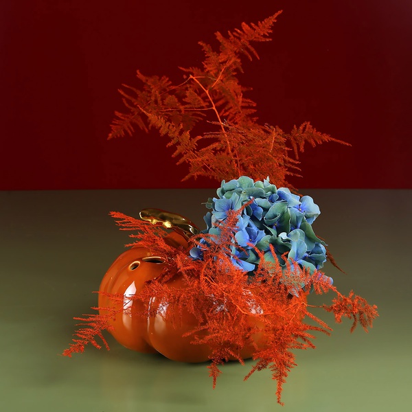 Hydrangea in a pumpkin vase