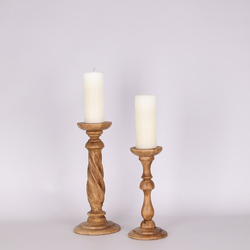 Wooden candlesticks set of 2