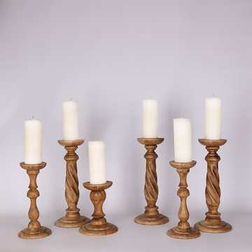 Wooden candlesticks set of 6 pieces