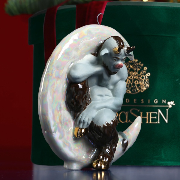 Ceramic figurine "Devil on a gray month"