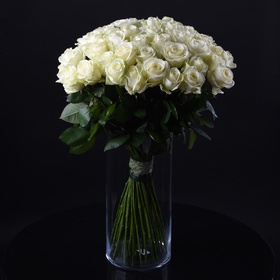 51 white roses in a vase