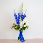 Bouquet for men with white-blue delphinium