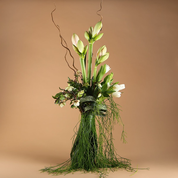 Men's bouquet with white amaryllis