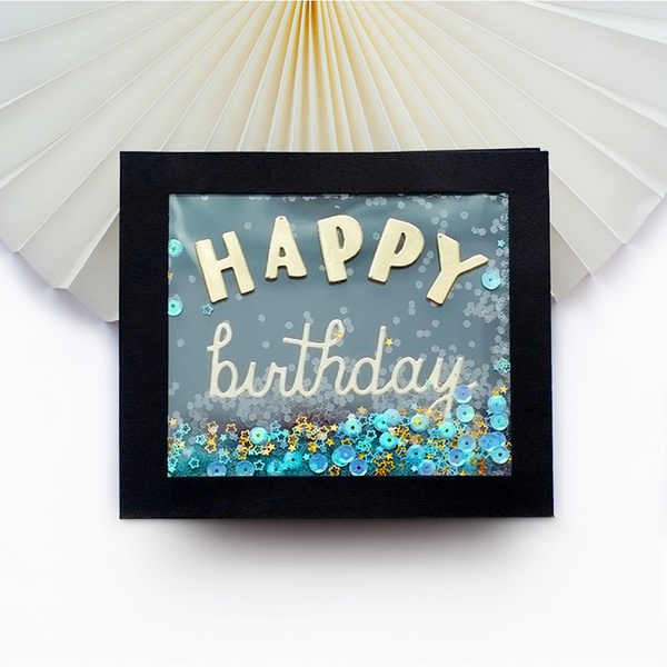 Postcard with flowing glitter "Happy birthday"