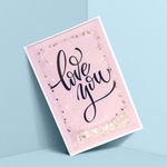 "LOVE YOU" postcard with loose glitter