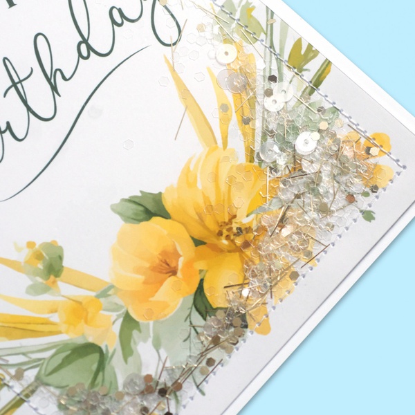 "Happy Birthday" postcard with loose glitter