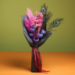 Bouquet of dried flowers and feathers