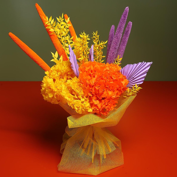 Bright bouquet of dried flowers