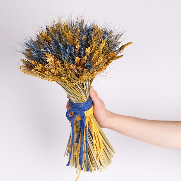 Yellow-blue bouquet of dried flowers