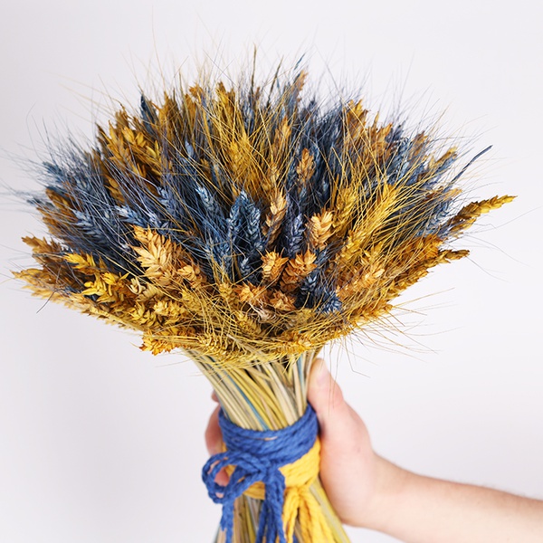 Yellow-blue bouquet of dried flowers