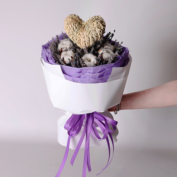 Bouquet Lavender and cotton "From the bottom of my heart"