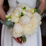 Wedding bouquet with peonies and freesia