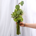 «Green Code» is a wedding bouquet of celosia and artichokes