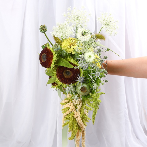 «Forest Bride» is a wedding bouquet of sunflowers and amaranth