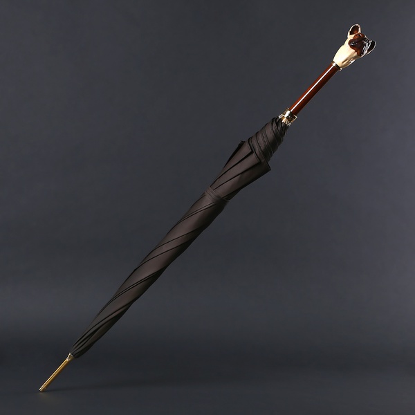 Зонт Pasotti коричневый с ручкой "Французский Бульдог"