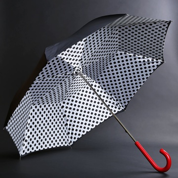 Umbrella Pasotti umbrella black with polka dots with leather handle